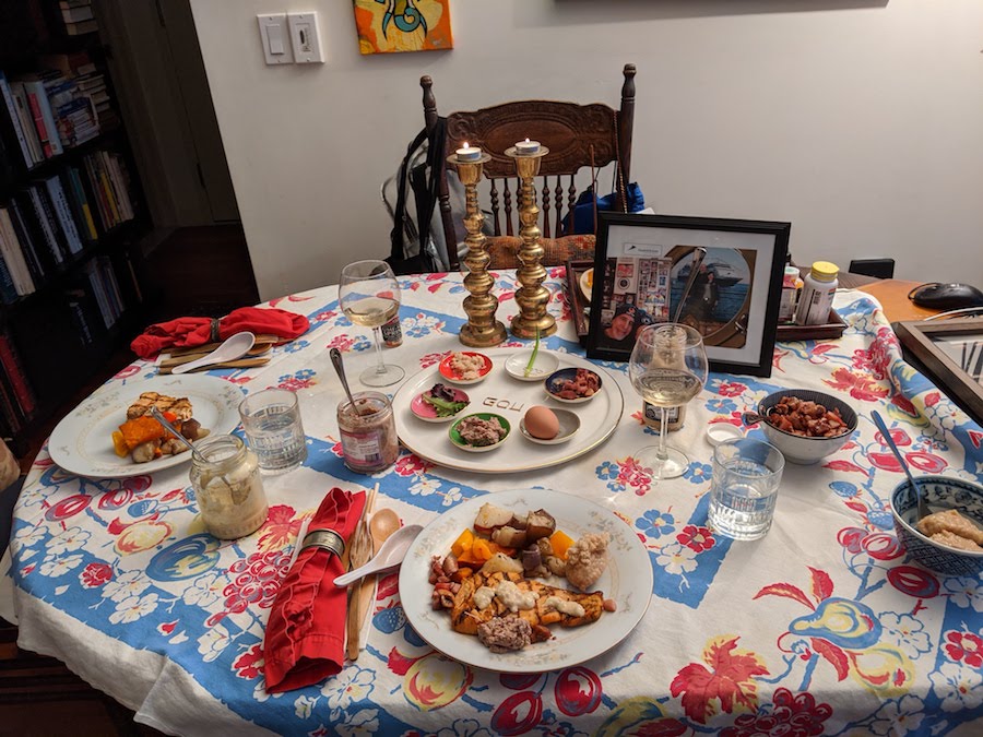 Passover Seder table with just two place settings