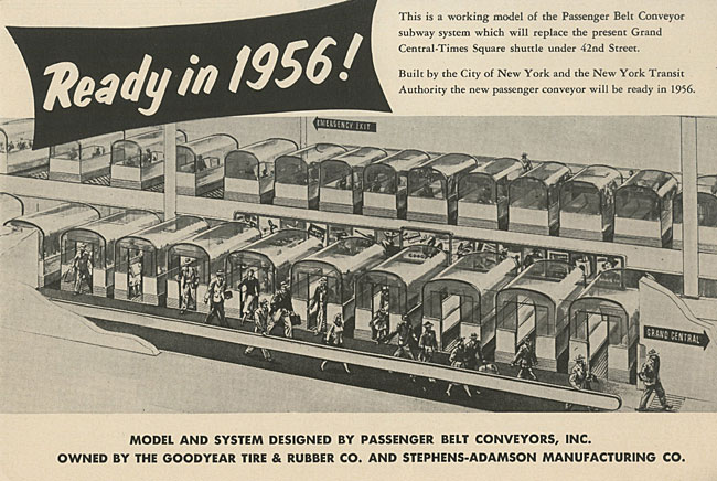 「Ready in 1956！」というタイトルのパンフレット。コンベアベルト上の乗用車のイラスト