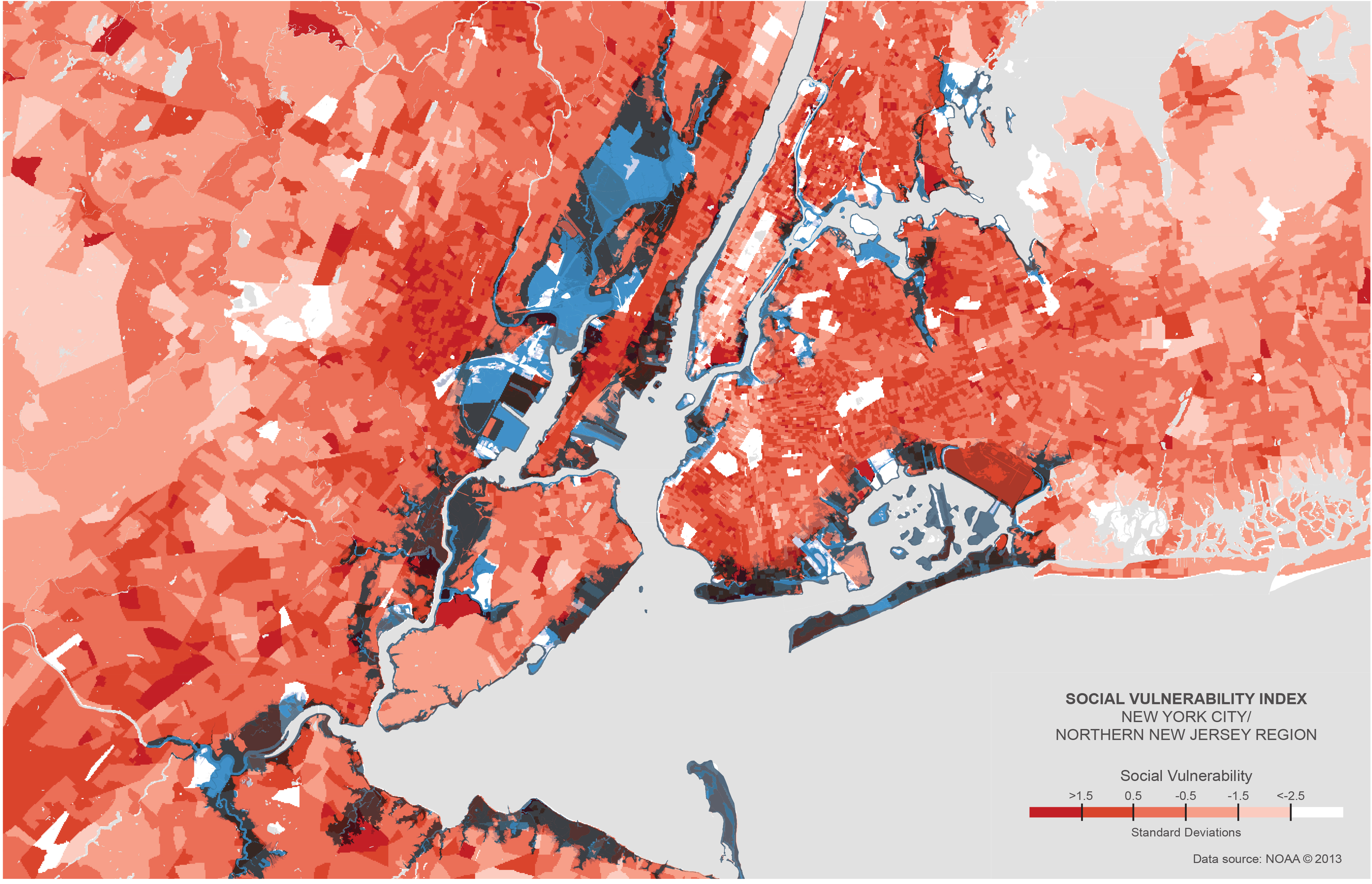 Map showing the Social Vulnerability Index for NYC