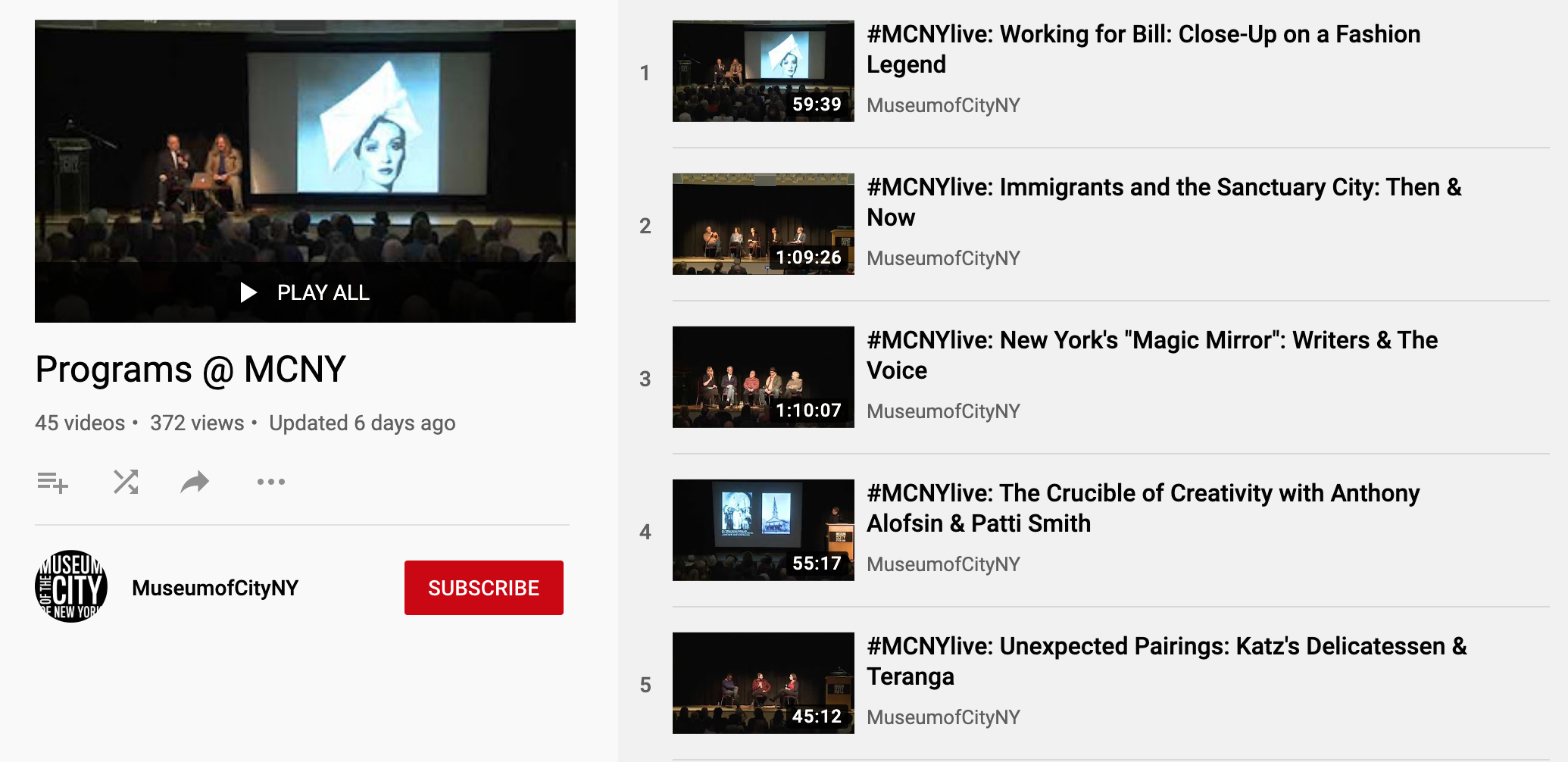 Programs @ MCNY YouTube playlist thumbnail