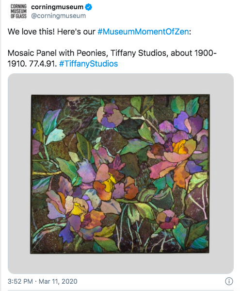 Screenshot of Corning Museum of Glass's Twitter post featuring #MuseumMomentOfZen.