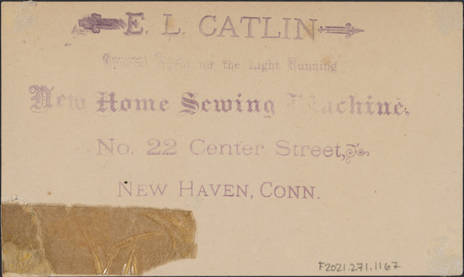 Reverse of a trade card for Johnson, Clark & Co. Sewing Machines.