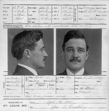 Mugshot from the front and side accompanied by text descriptions and other qualitative variables.