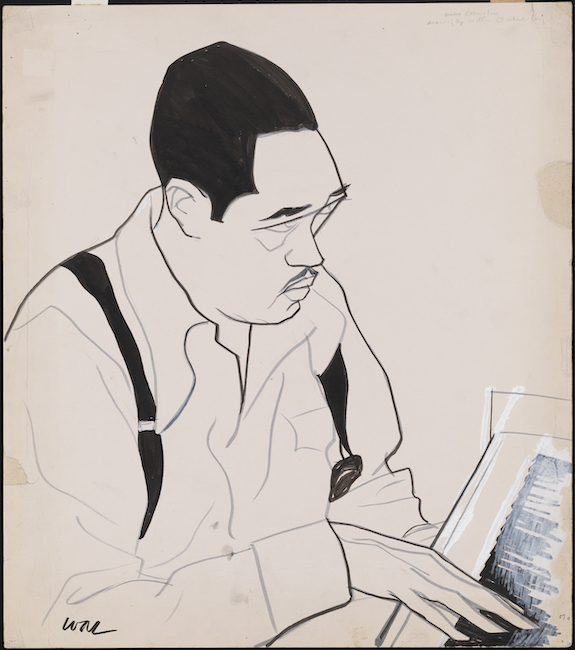 Dessin de Duke Ellington devant un piano.