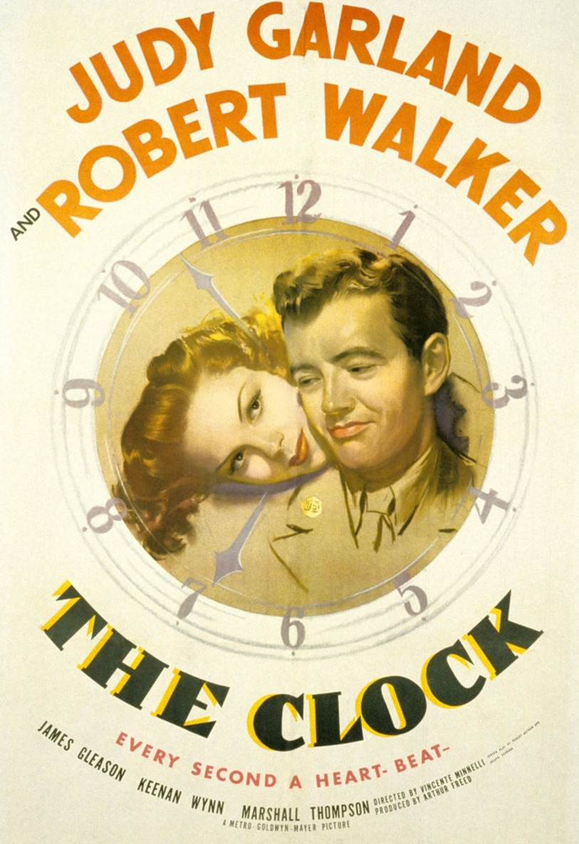 Illustration d'affiche d'une femme et d'un homme posant devant une horloge.