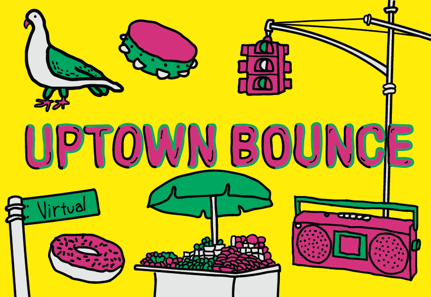 Uptown Bounce graphic with drawings