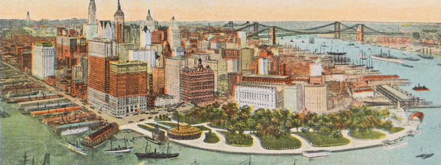 Vista de pájaro de la parte baja de Nueva York, circa 1925