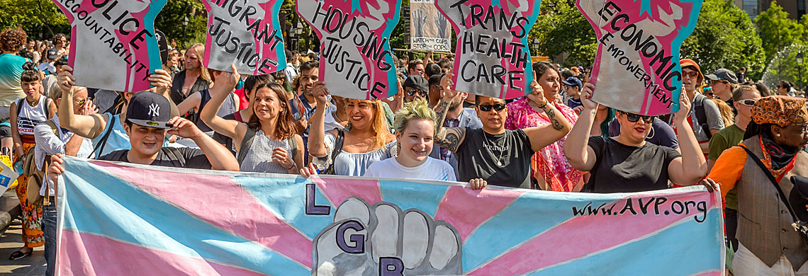 Imagen del proyecto contra la violencia marchando en el Día de Acción Trans por la Justicia Social y Económica de Nueva York