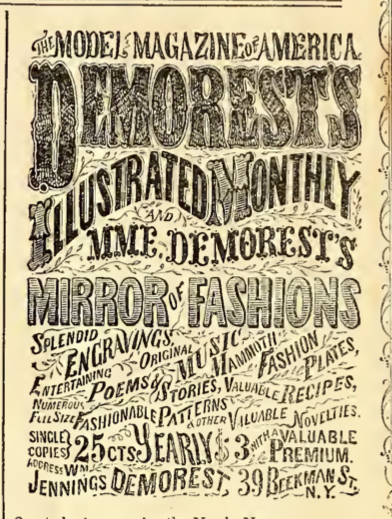 Advertisement from Demorest’s Illustrated Monthly and Mme. Demorest’s Mirror of Fashions, April 1865.