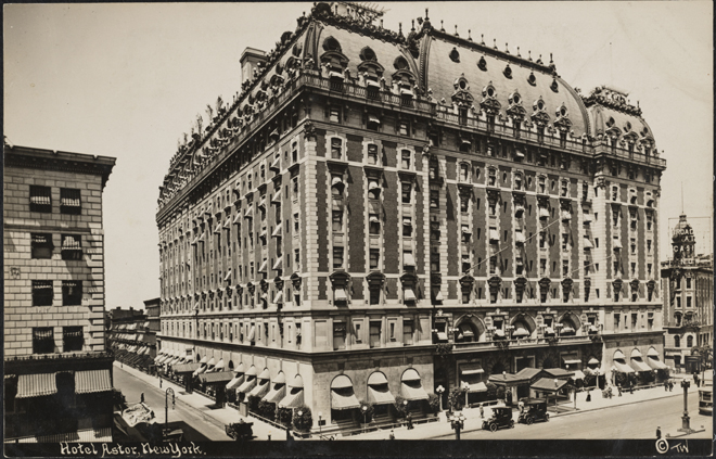 Thaddeus Wilkerson（1872-1943）。 纽约阿斯特酒店，ca. 1910年。纽约市博物馆。 F2011.33.420