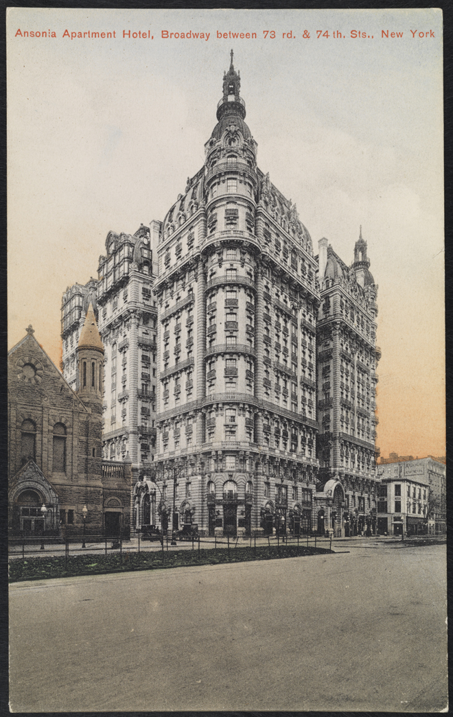 American News Company, Ansonia Apartment Hotel, Broadway entre las calles 73 y 74, Nueva York, ca. 1905. Museo de la Ciudad de Nueva York. X2011.34.1135