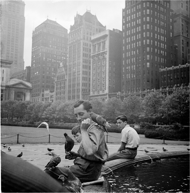 安德鲁·赫曼。 公园，公园，喷泉旁的喂鸟，1940年。纽约市博物馆。43.131.8。 028