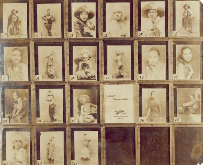 Grid of publicity images of Florence Mills. Six images, each a different headshot or still, go across the grid, which has four rows. The final three spaces in the fourth row are blank.