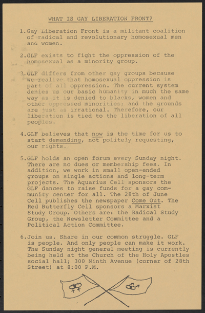 Flyer, “What Is Gay Liberation Front?”