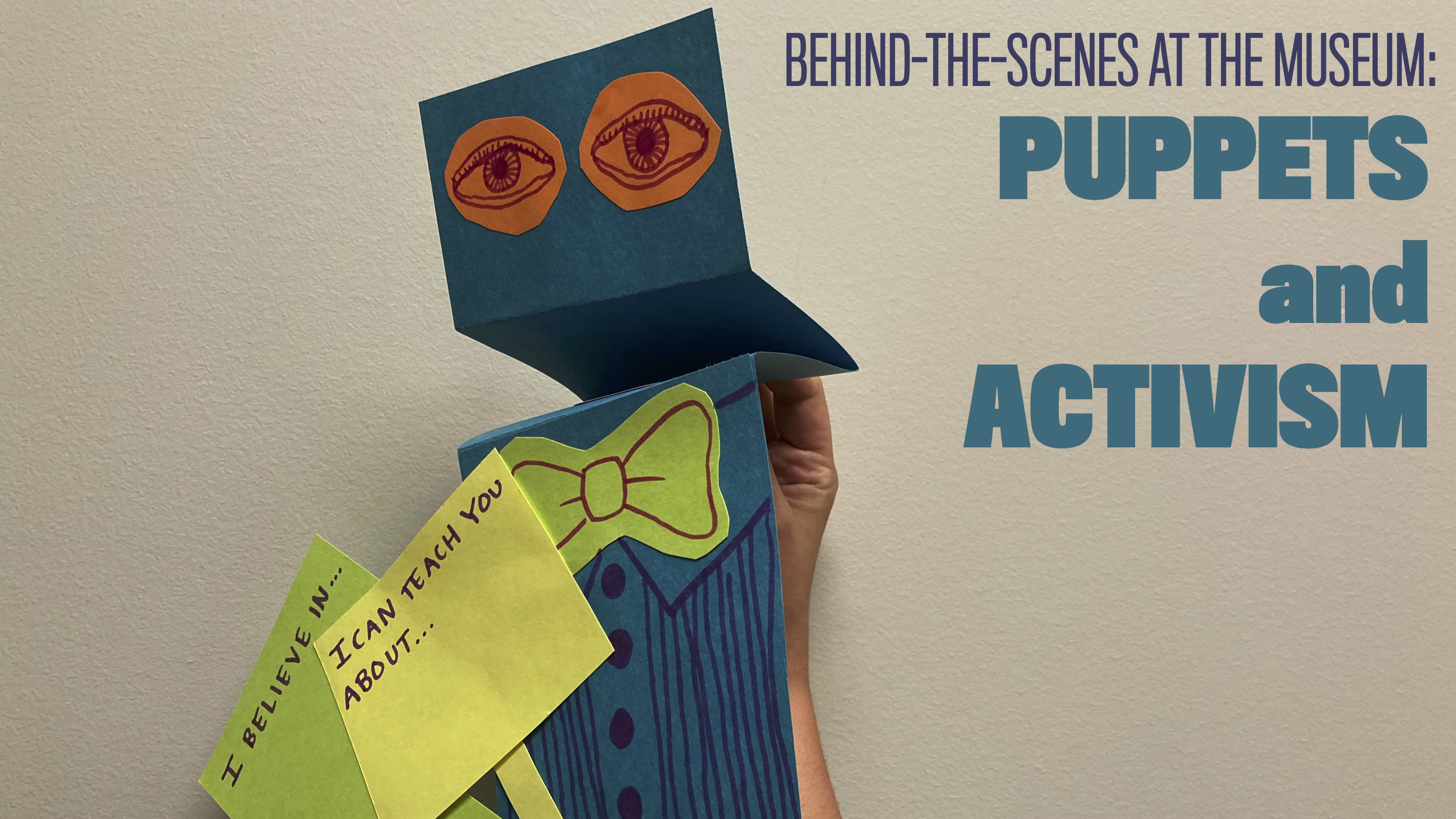 Puppet next to title treatment "Puppets and Activism"