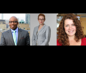 Left to right: Headshot of Errol Louis, Headshot of Dana Rubinstein, Headshot of Brigid Bergin