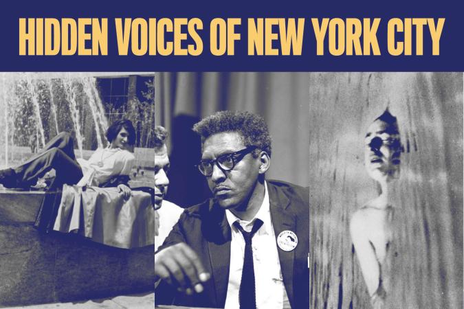 Um gráfico que diz Hidden Voices of New York City com três fotos abaixo.