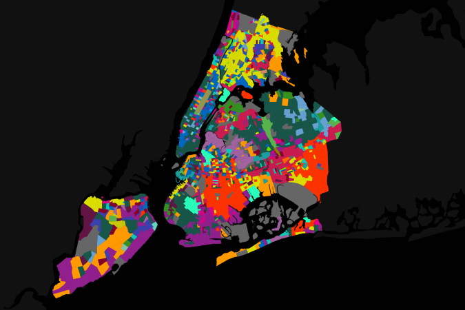 Mapa que describe los idiomas que se hablan en Nueva York. Haga clic para ir a la página web interactiva.