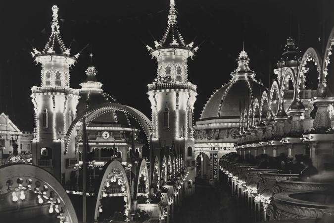 View of Luna park at night lit up with many lights