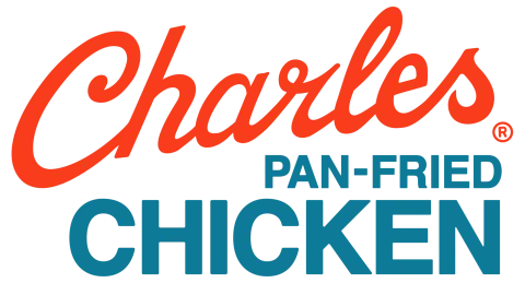 Red and Blue letters that say Charles Pan-Fried Chicken