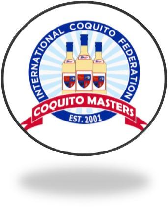 Red banner with bottles of coquito