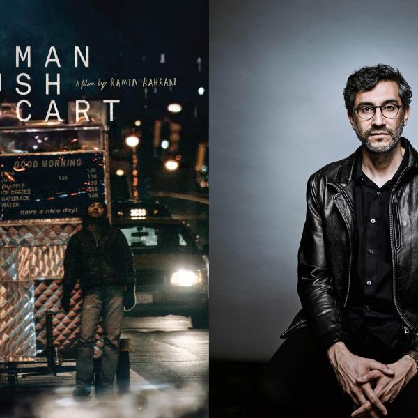 De izquierda a derecha: póster de la película Man Push Cart (2005), foto de cabeza de Ramin Bahrani