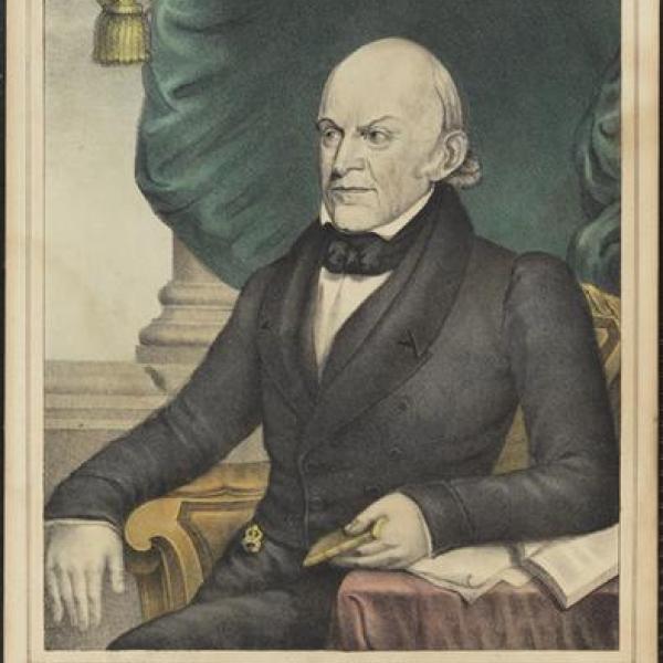 A photograph from the museum by N. Currier of John Quincy Adams in 1837.