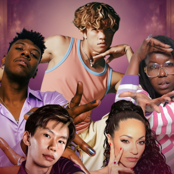 Five headshots of the Sugar Plum Ball judges against a pink background