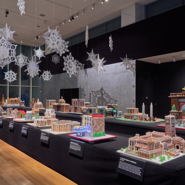 A gallery displaying gingerbread houses.