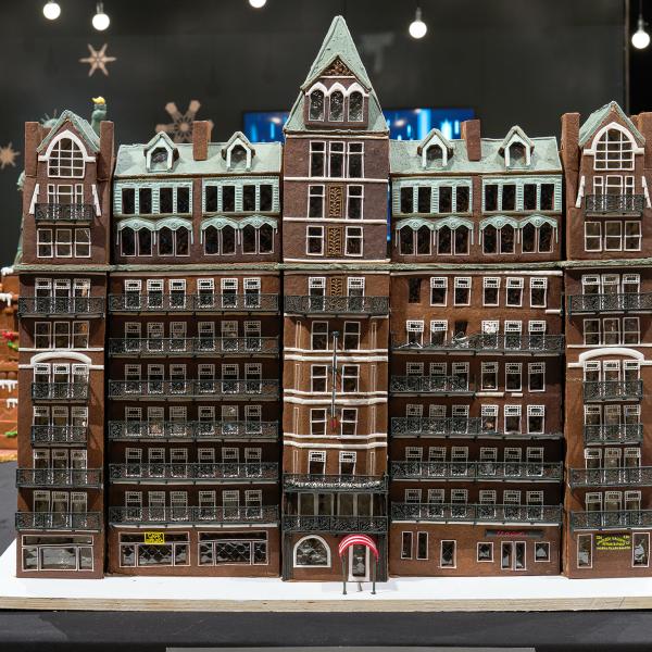 The Hotel Chelsea depicted as a gingerbread house