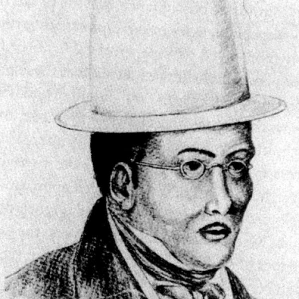 Illustration d'un homme avec des lunettes et un chapeau haut de forme.