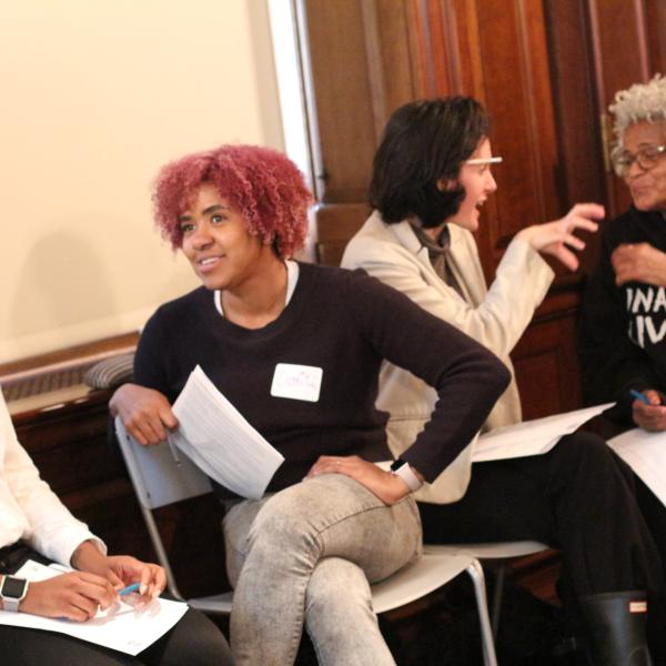 Teachers in conversation during a workshop at the Museum of the City of New York.