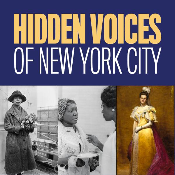 Um gráfico diz “Vozes Ocultas da Cidade de Nova York” com três fotos de mulheres.
