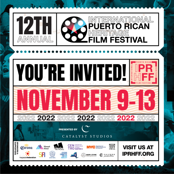 Graphic of ticket reads, "12th Annual International Puerto Rican Heritage Film Festival