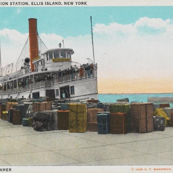 Postcard of U.S. Immigration Station, Ellis Island, New York. Transfer Steamer.