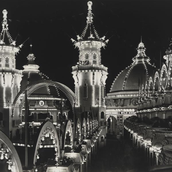 View of Luna park at night lit up with many lights