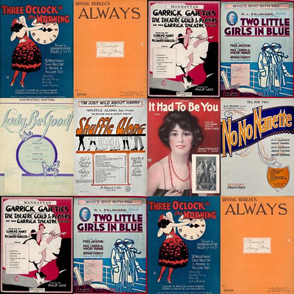 Un collage de portadas de partituras de la década de 1920.