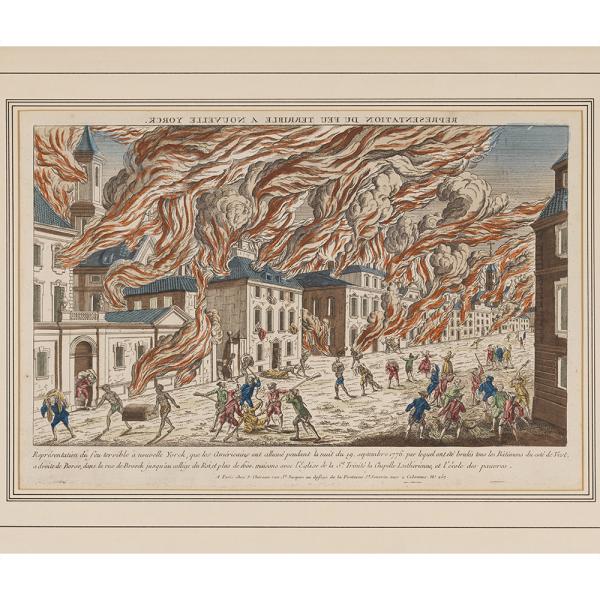 An engraving from 1776 depicting a fire in New York