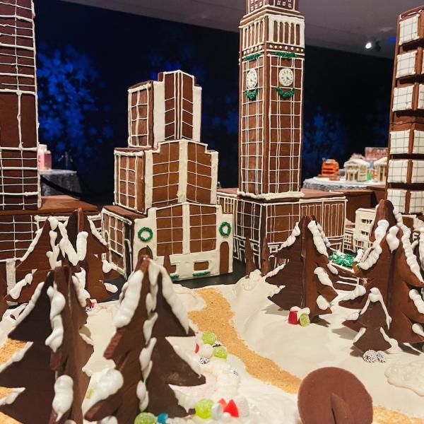 View of the finished display of Madison Square Park, one of the entries from Gingerbread NYC: Great Borough Bake-Off, 2022.