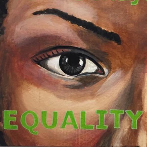 Women's March sign by Rene Lynch, 2001.