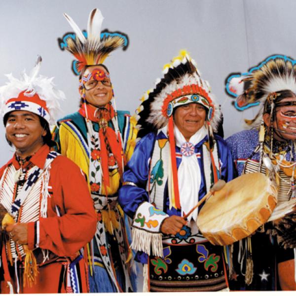 Louis Mofsie, second from right, with dancers from the group Thunderbird American Indian Dancers