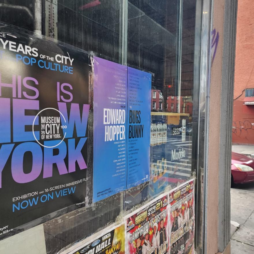 Close up view of wild postings for the exhibition "This Is New York."