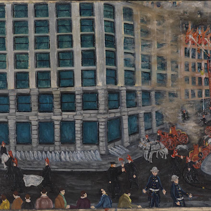 Painting of the Triangle Shirtwaist Fire disaster.