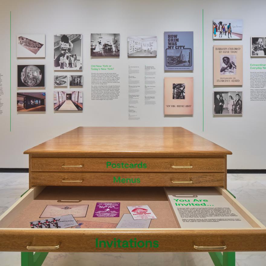 A collection drawer is pulled out in a gallery space. 