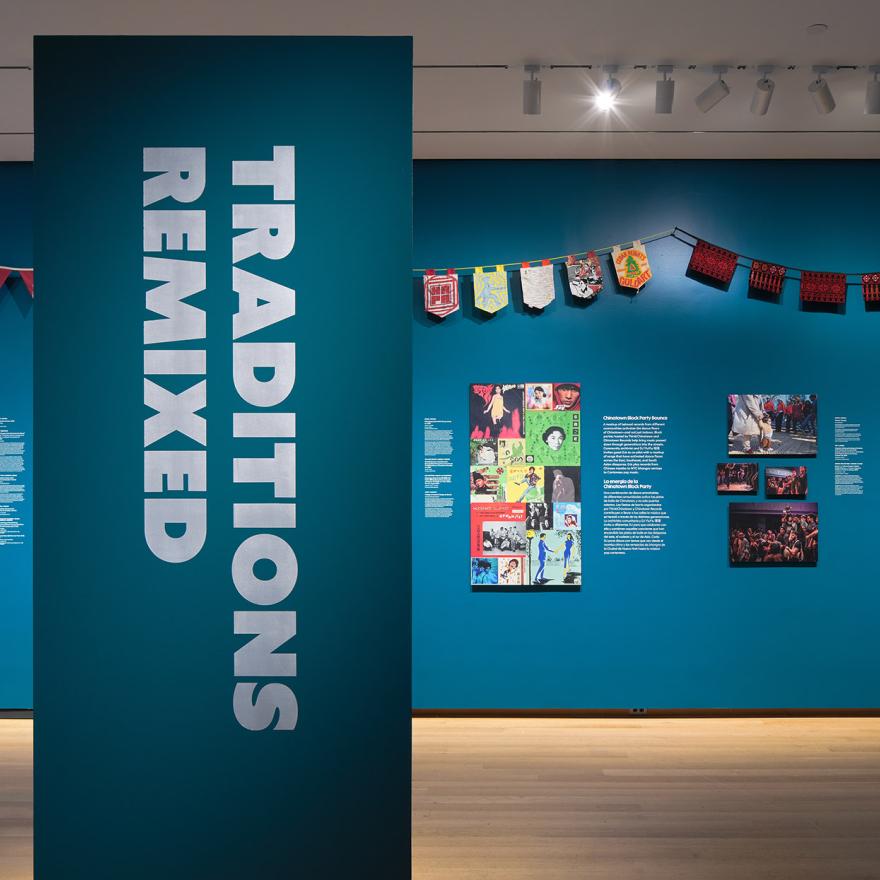 Installation of Urban Stomp with a sign reading Traditions Remixed