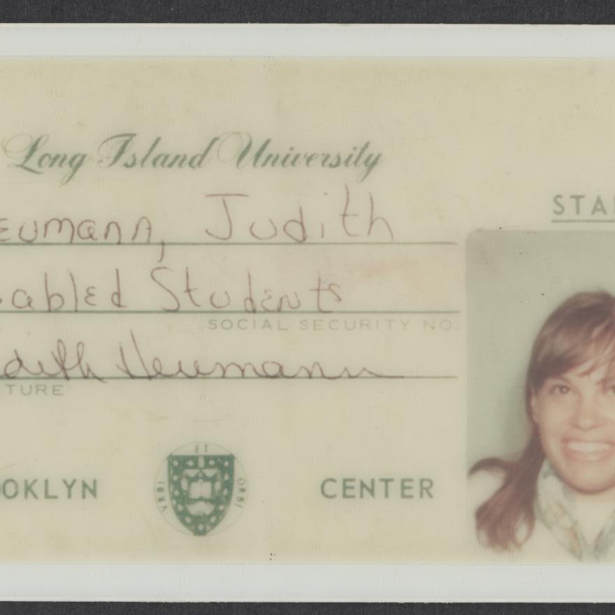 Identification card for Judy Heumann Long Island University.