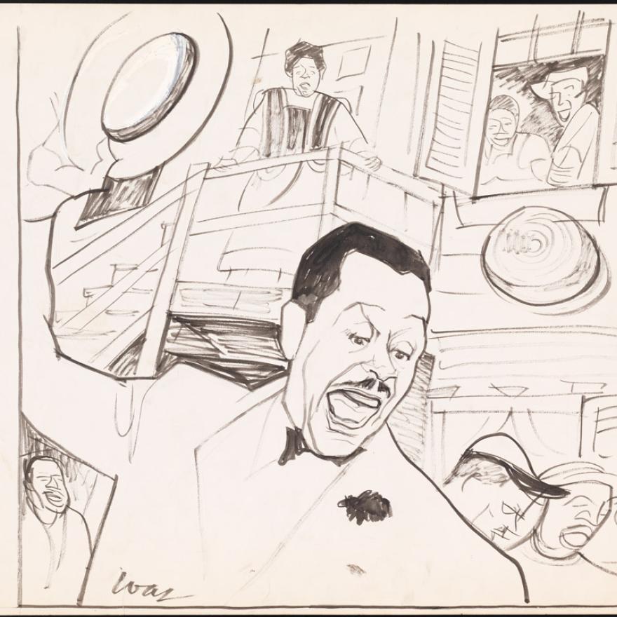 Boceto de Cab Calloway como Sportin 'Life en Porgy y Bess