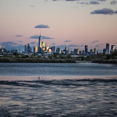 Nueva York desde las marismas alrededor del río Hackensack en Nueva Jersey]