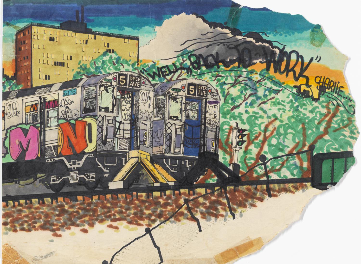 George LEE Quiñones, Breakfast at Baychester, 1977, Ink on paper