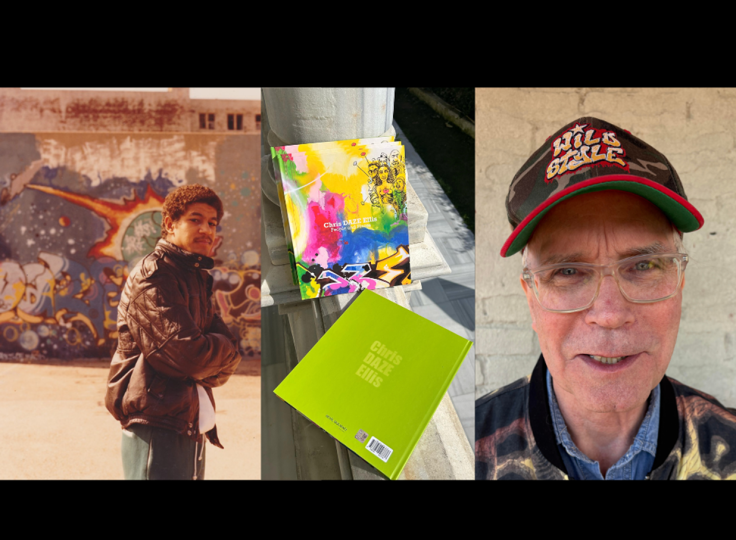From Right – Left  - Image of Chris " DAZE" Ellis ; Image of "People and Places" book front cover and back cover; Image of Charlie Ahearn  